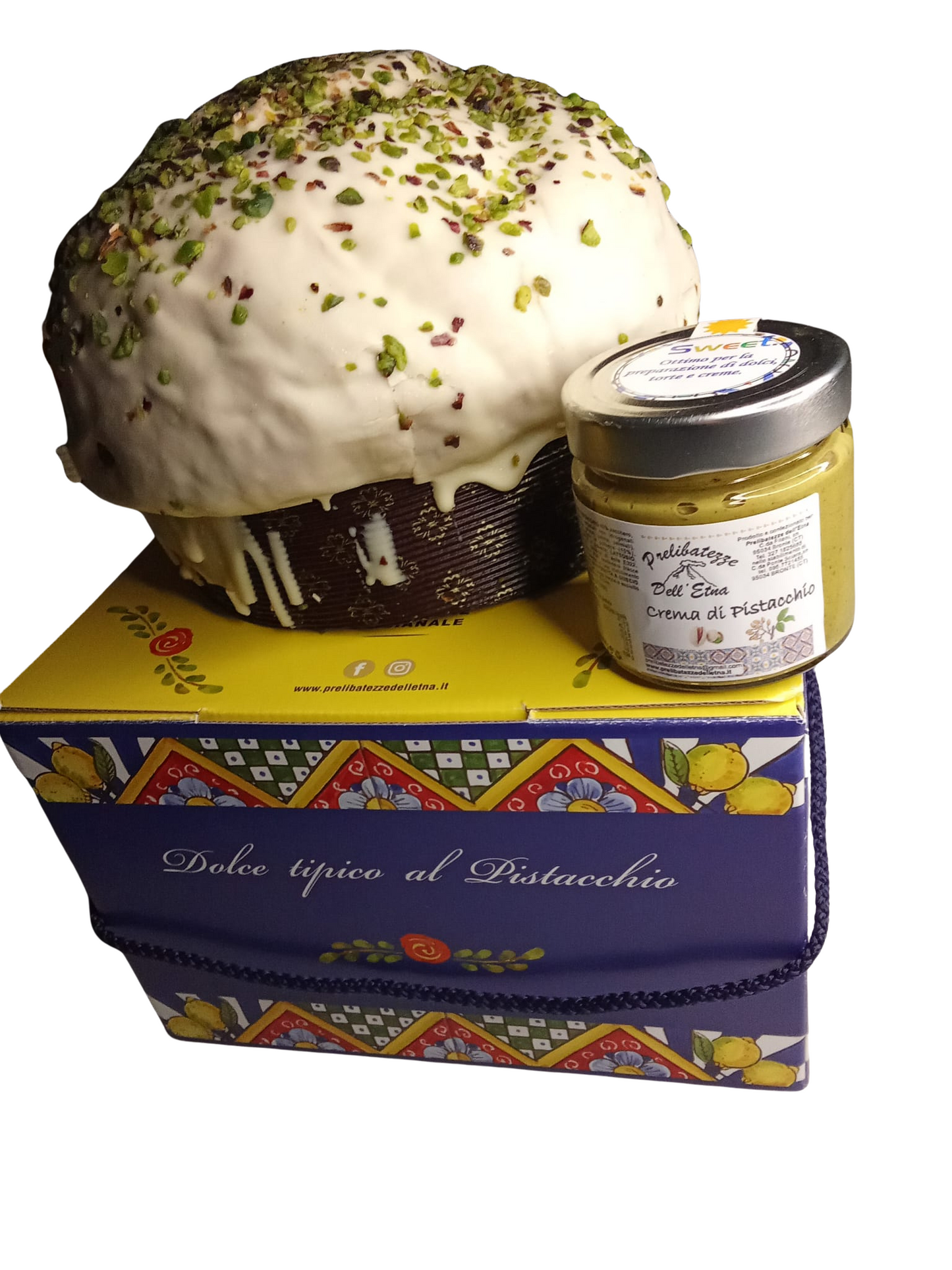 Panettone al pistacchio e vasetto di crema al pistacchio